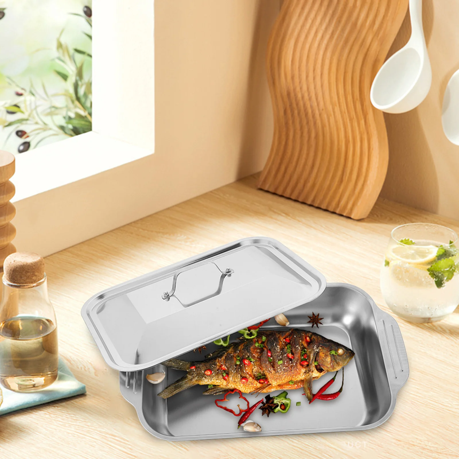 

Grilled Fish Plate Cooking Trays for Oven Silver Stainless Steel Food Serving Pan