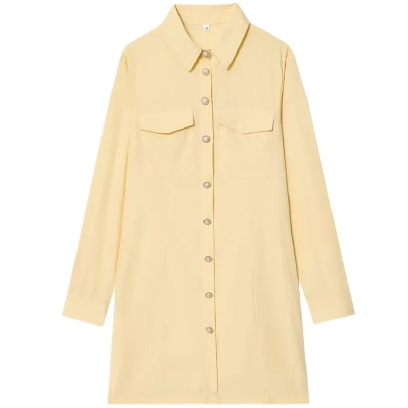 Retro Loose Casual Long Sve Dr Women's Faion Autumn New Sle Silk antung irt Dr Single Button Closure