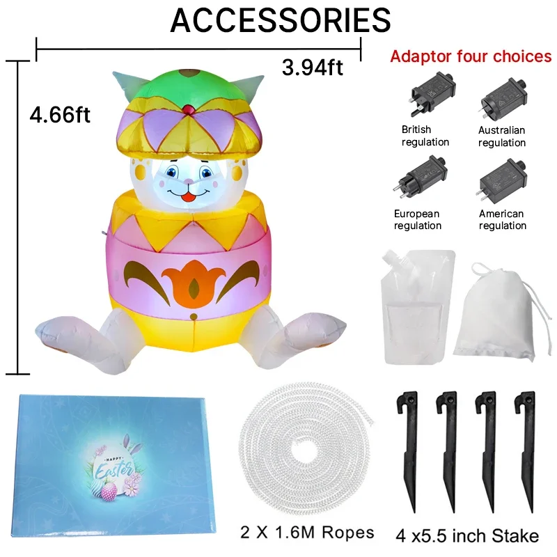 5FT Easter Festive Inflatable Bunny with Egg Decor LED Lights Airblown Holiday Party Garden Rabbit Yard Easter Decorations Props