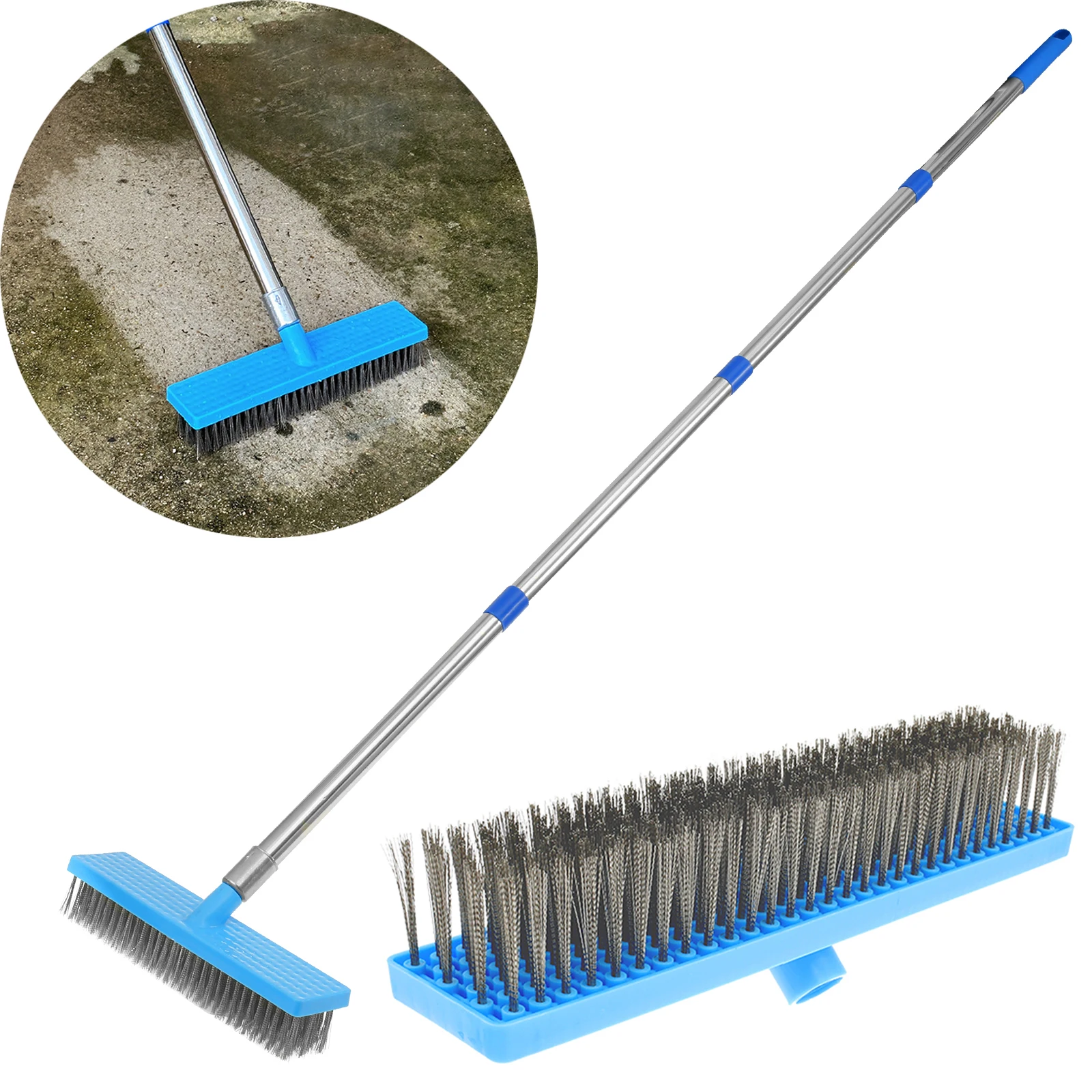 Boden-Scheuerbürste, Edelstahl-Draht, Deckbürste, WC, Badezimmer, Fliesen, Lückenreinigung, langer Griff, Haushalt für Betonböden