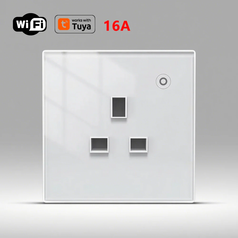 

16A Настенная розетка для Великобритании, умная розетка Wi-Fi, мониторинг мощности, сенсорная стеклянная панель, релейная вилка, работает с приложением Tuya Alexa Google Home Voice