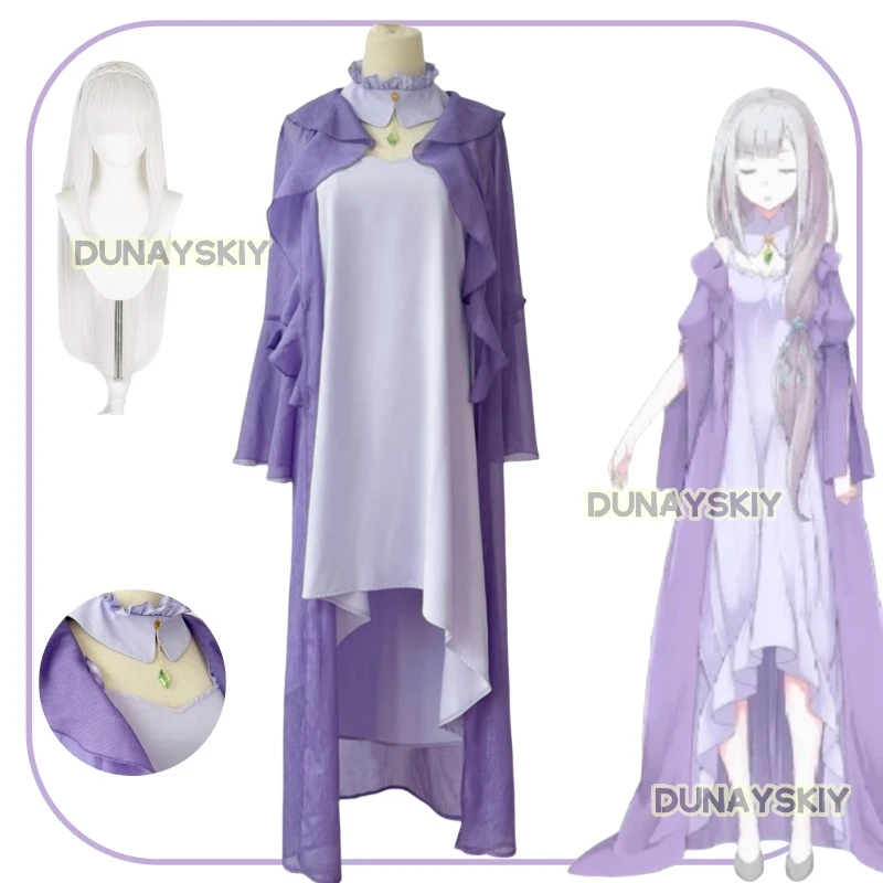 Anime Re Zero Kara Hajimeru Isekai Seikatsu Emilia Cosplay Costumes Women Dress Wearing Pajamas Regularly  For Halloween Party