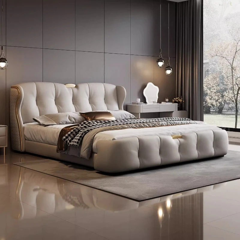 Leichte Luxus-Lederbetten und Bettgestelle für Hochzeitszimmer 150x200 180x200 200x200 200x220cm Doppelbett Kingsize-Bett für 2 Personen