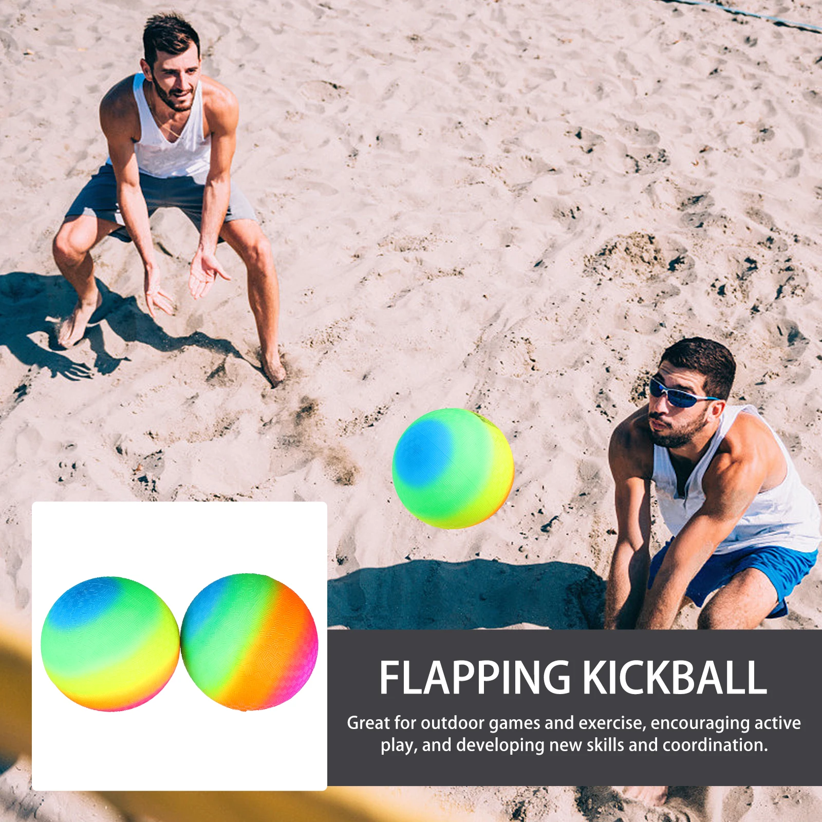 Pelotas de PVC para patio de juegos, deportes inflables de arcoíris para niños, juegos de juguete de playa con rebote al aire libre, diversión, 2 uds.