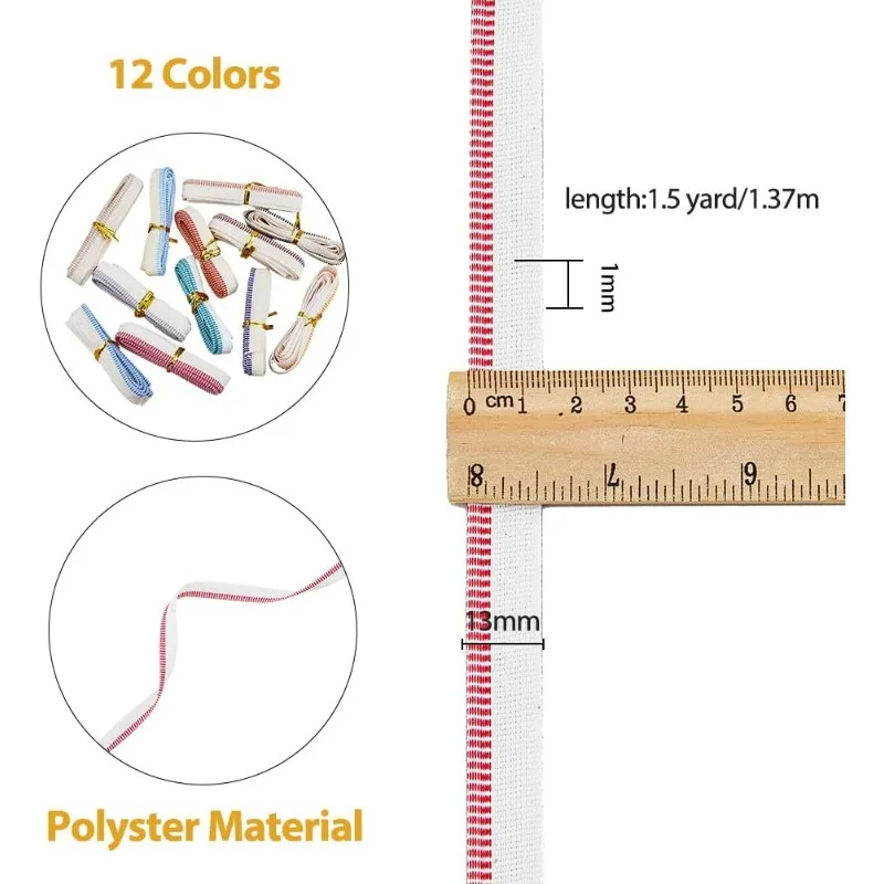 Diademas para encuadernación de libros, cintas de algodón para encuadernación de libros, 12 colores, 12 piezas (1,5 yardas/Unidad)