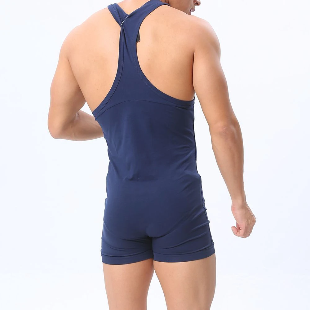 NOVEDAD DE VERANO 20225, mono abotonado de Color sólido para hombre, moda Sexy, tendencia informal, ajustado, Simple, transpirable, deportes para el hogar, de una pieza para hombre