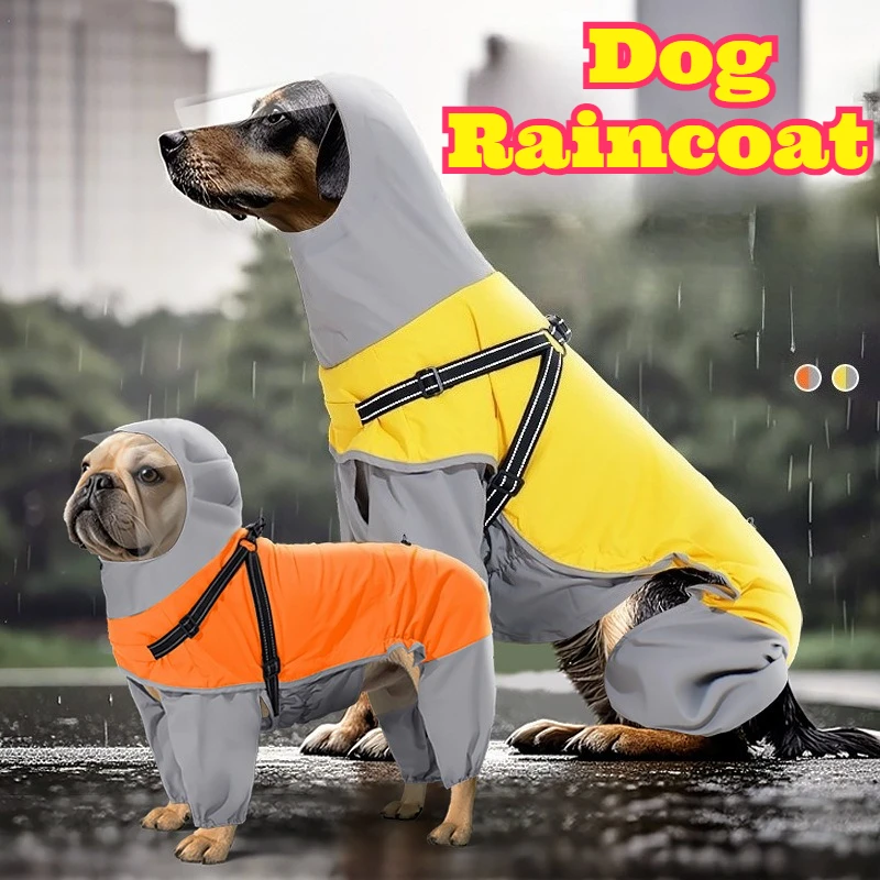

New Dog Raincoat 4 Legs Full Coverage Transparent Face Shield Traction Loop Waterproof Pet Outdoor Wear Medium Large Comfortable