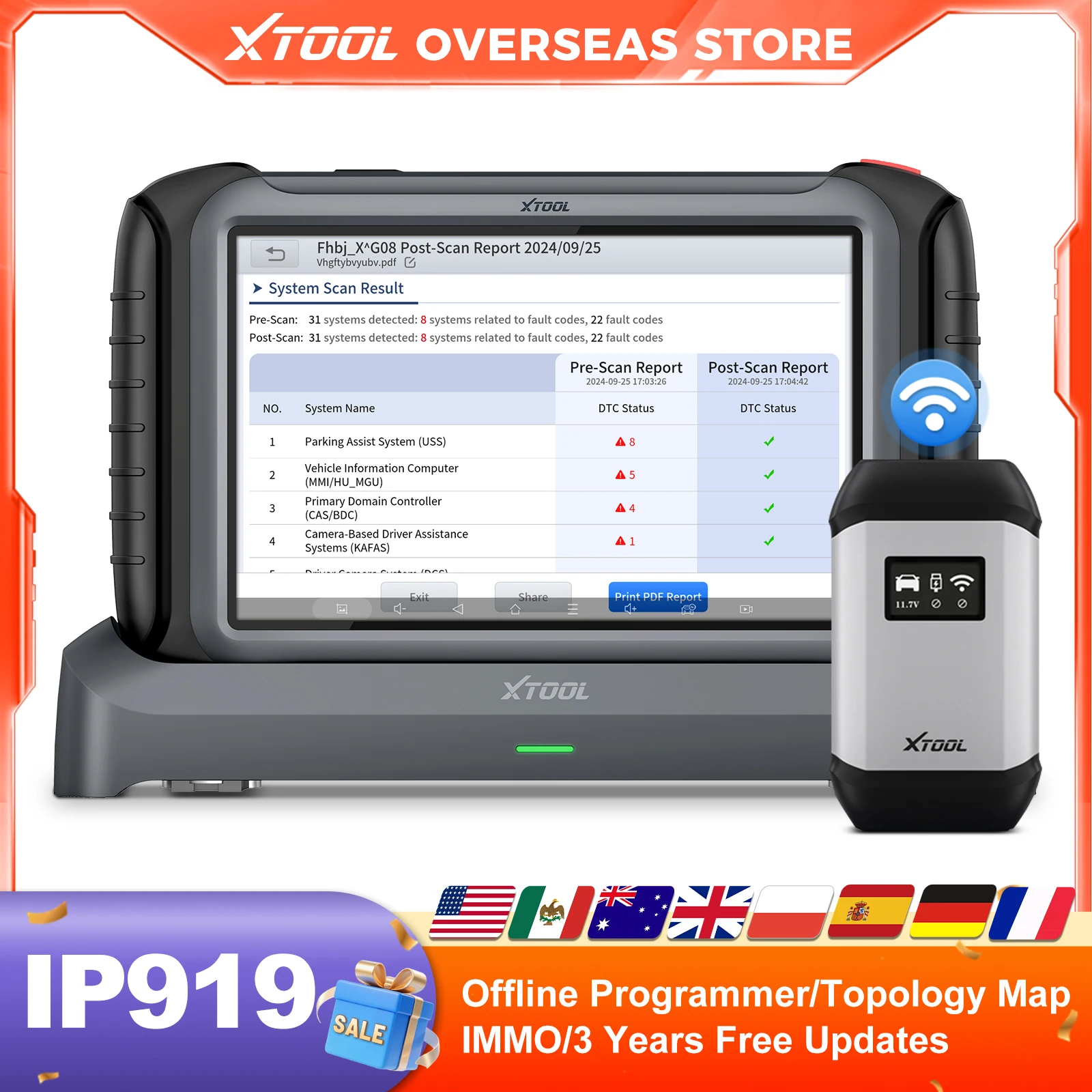 

Диагностический инструмент XTOOL INPLUS IP919 для автомобилей, программатор смарт-ключей, конфигурация ЭБУ, поддержка VAG Guided, 51+ функция сброса, CANFD, DOIP, FCA