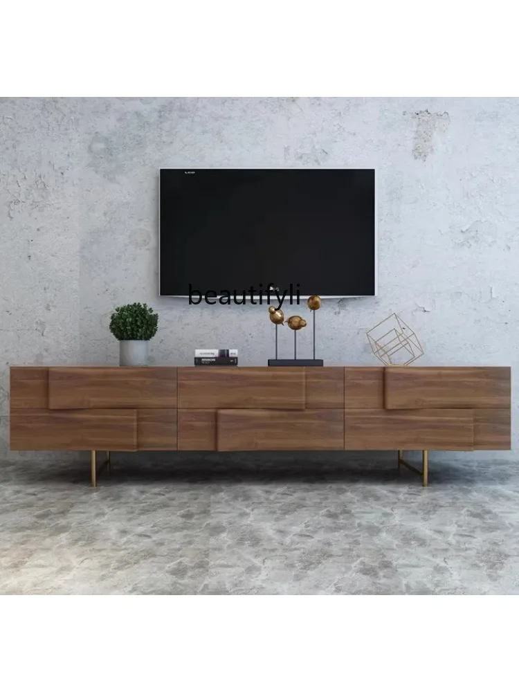 Nordic Light Luxury TV Cabinet Modern Minimalist Living Room Solid Wood Post-Modern North America Black Walnut TV Cabinet