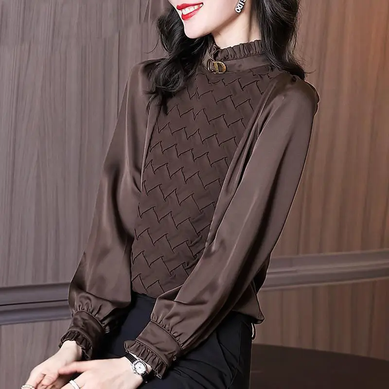 2024 Spring and Autumn New Elegant Women\'s Chiffon Shirt Fashion Long Sleeve Shirt Women\'s Inner Base Shirt Loose Blouse