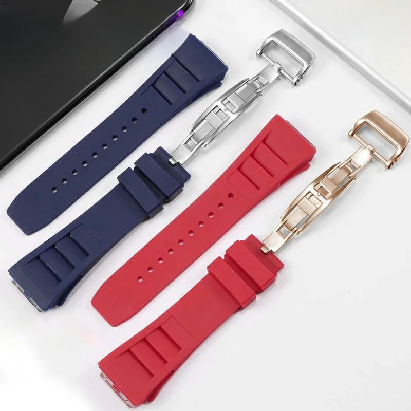 For Richard Mille Rubber Fold Buckle Watchbands RM-11 25mm Convex Interface Soft Multi-Color Breathable Silicone Watch Strap