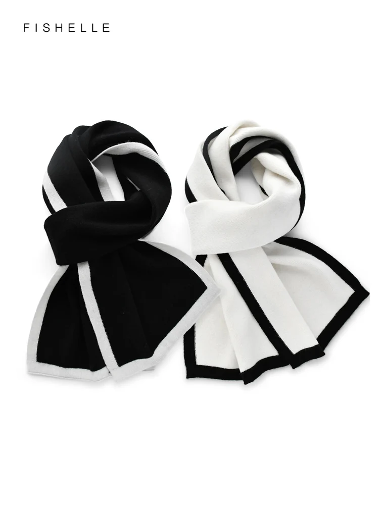 

Black and white 100% wool women's scarf winter wraps men soft warm knitted female scarves shawl lady luxury simplicity gifts