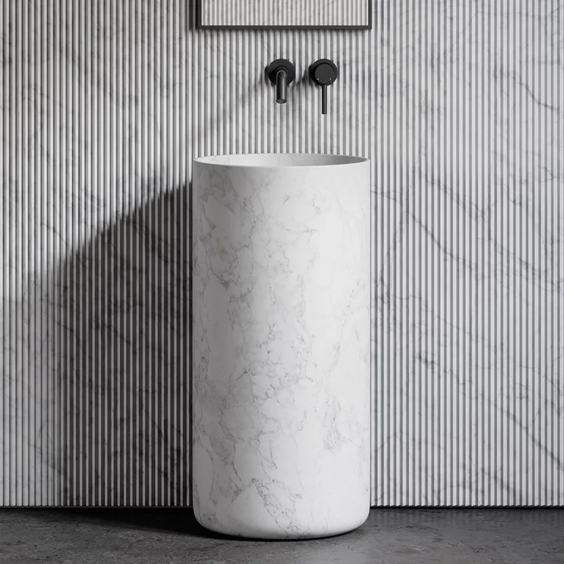 100% Natural Marble Nordic Floor Standing Pedestal Basin, Custom Outdoor Sink for Villa