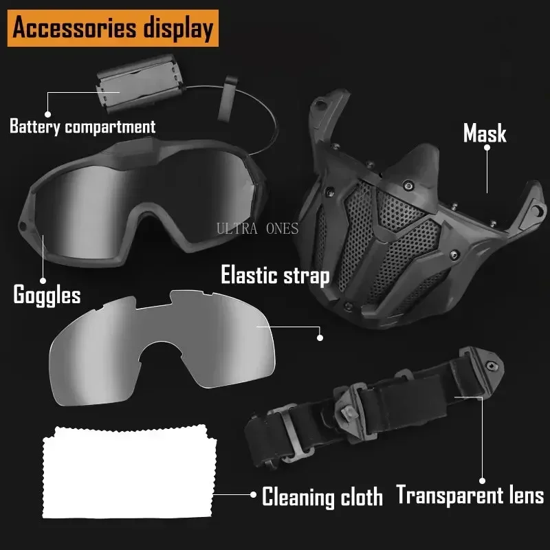 2 Lens Tactical Full Face Mask with Micro Fan Anti-fog Hunting Shooting Combat Masks Paintball Sports Mask Goggles Set