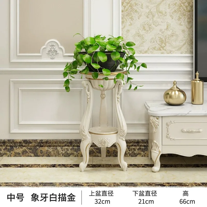 European Indoor Multi-layer Painted Gold Flower Stand White Floor Balcony Storage Rack Elegant Living Room Decor