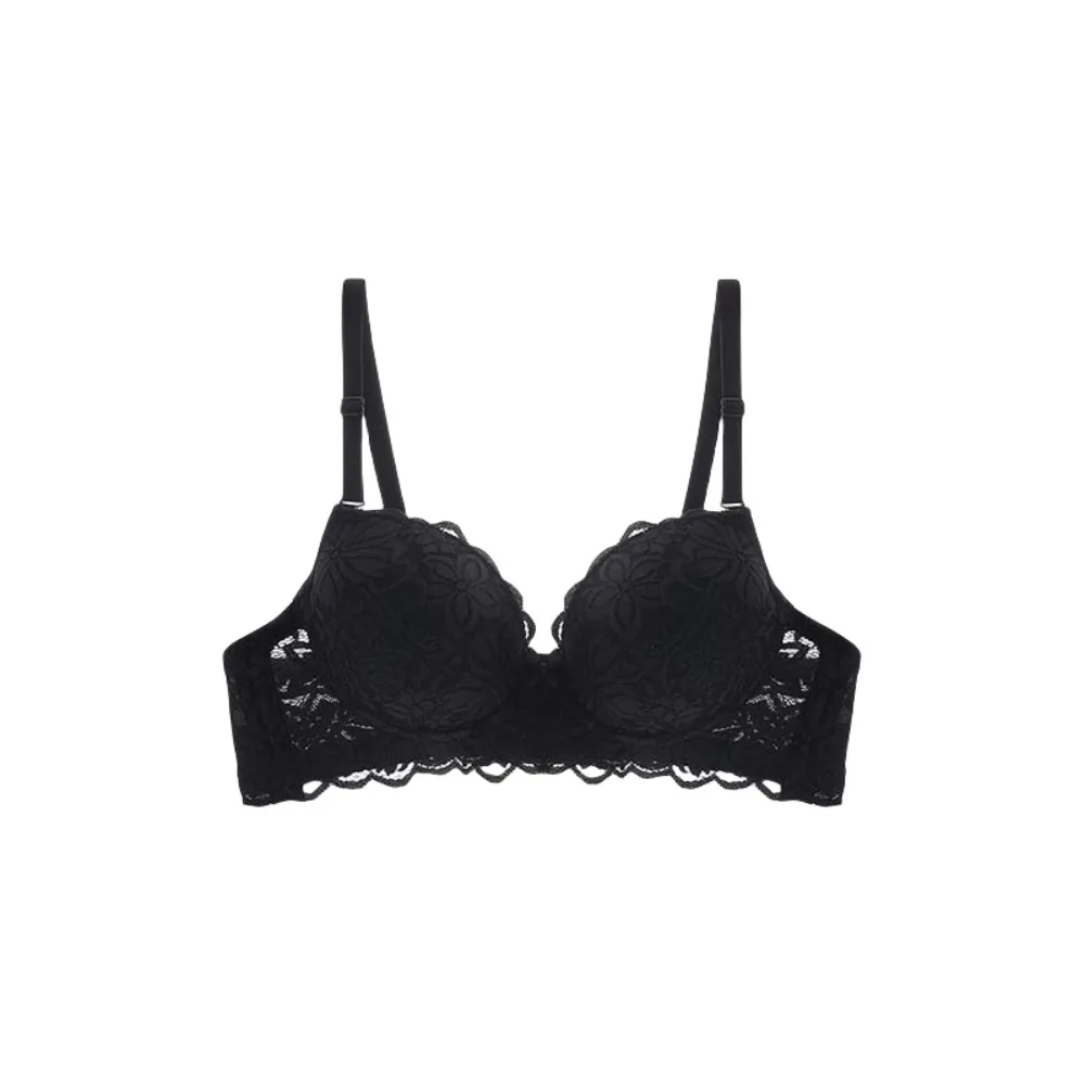 

Gathered Breasts Wireless Deep V Bra Shockproof Close-fitting Lace Flower Brassiere Anti-sagging Lingerie Seamless Bras
