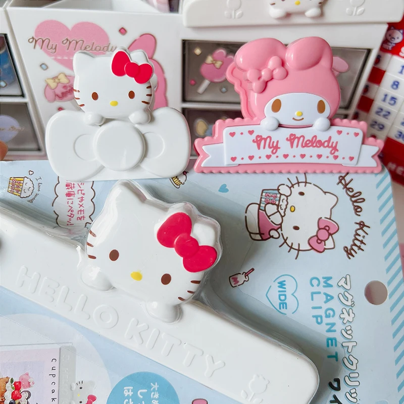 Sanrio Hello Kitty Food Seal Clips Cute Melody Clips Sealer Clamp Magnetic Fridge Sticker Ticket Holder Hand Acount Folder Gifts