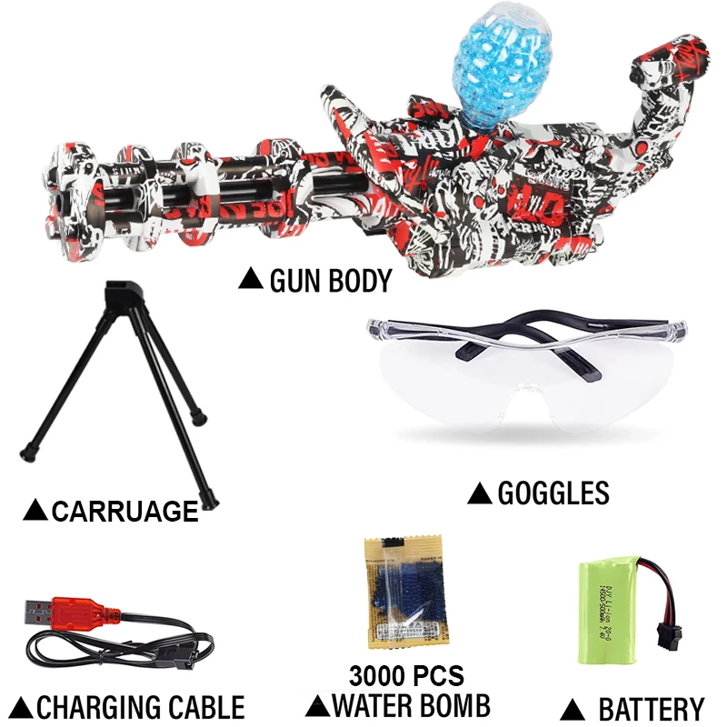 Gatlings Electric Gel Ball Blaster Rechargeable Automatic Airsoft Pistol for Adults Kids Splatter Toy Gun with Water Beads