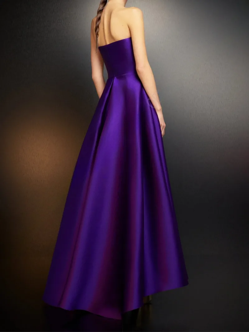 Customized Customized Luxury Purple Satin Evening Dresses Sexy Strapless Vestidos De Fiesta Elegant Solid Color Prom Dress Drape