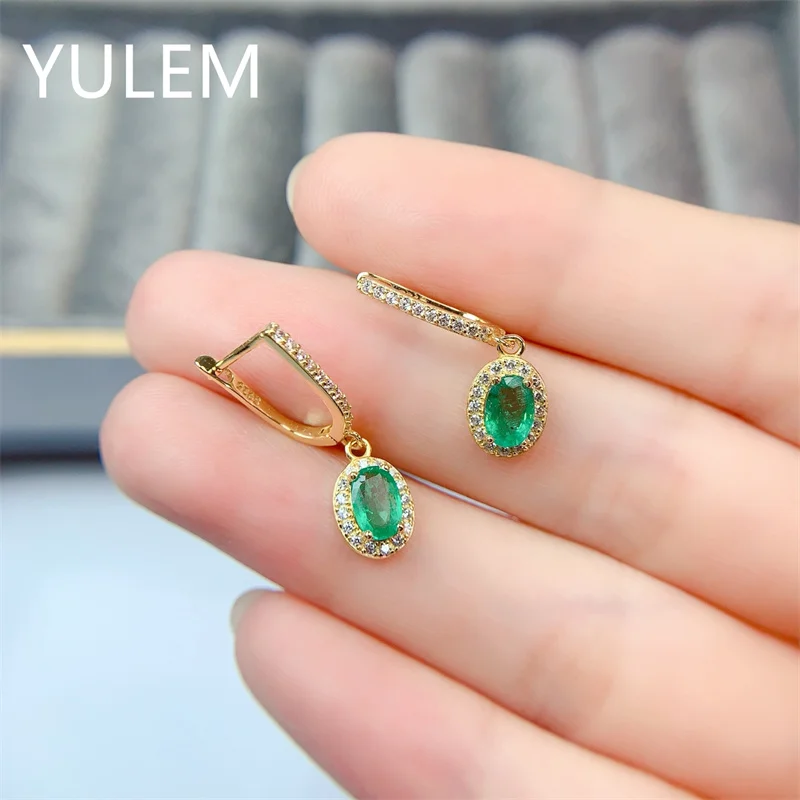 925 Sterling Silver Earrings Natural Emerlad Oval 4*6mm Emerald Fine Jewelry for Women's Anniversary and Birthday Gift