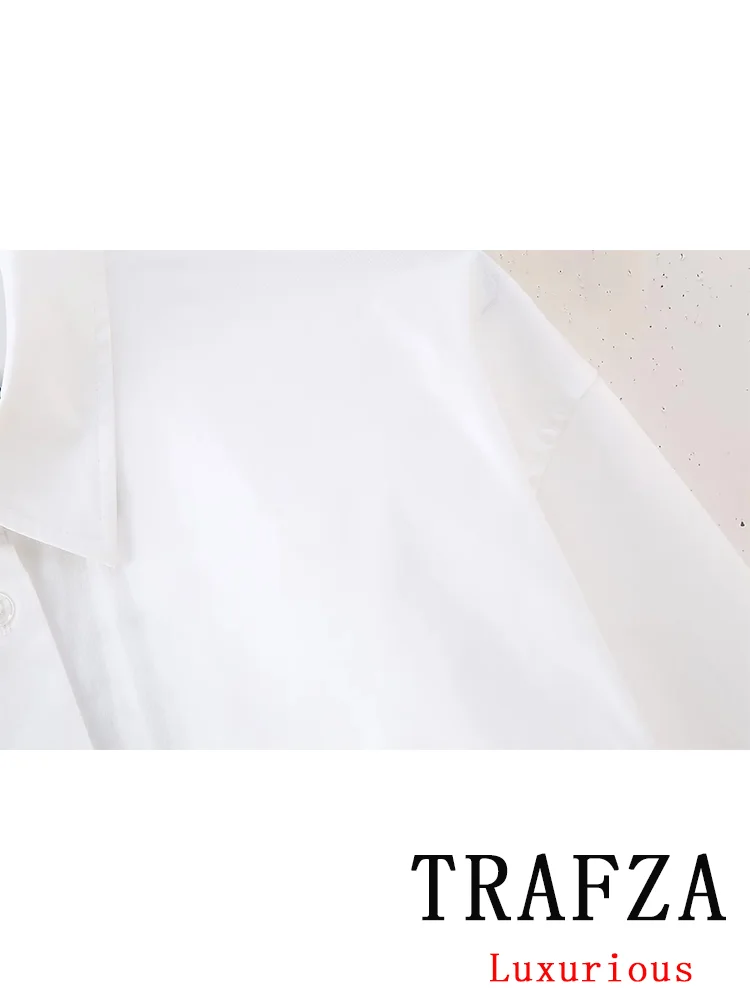 TRAFZA Causal Chic Women Blouse Solid Long Sleeve Single Breasted Pockets Short Blouse Fashion 2024 Spring Female Shirts Tops