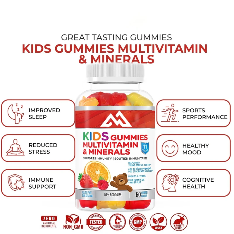 

Children's multivitamin gummies, healthy - promote the health of hair, nails, skin, vision, bones, teeth, and gums -60 gummies