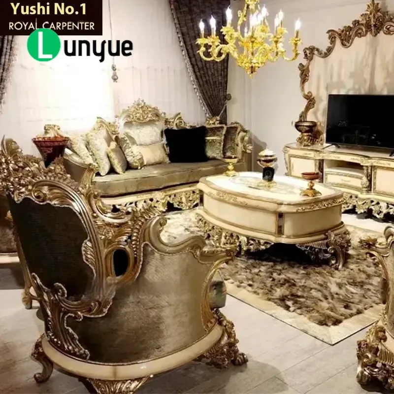 European Solid Wood Carved Flower Coffee Table and TV Cabinet Set Custom Living Room Furniture Whole House Combination