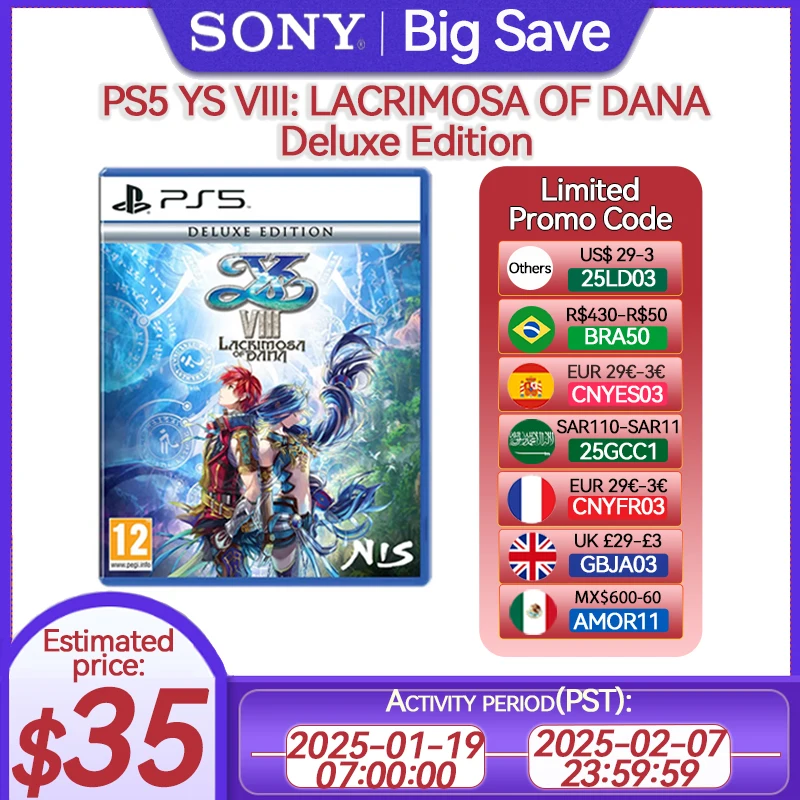 Sony PlayStation 5 YS VIII: LACRIMOSA OF DANA Deluxe Edition Game Deals for Platform PlayStation5 PS5 CD-version Game Consoles