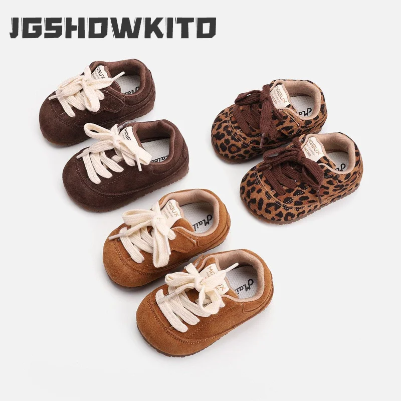 JGSHOWKITO Girl Princess Shoes Retro Spring Autumn Kids Leather Shoes Classic Leopard Fashion Children Causal Walking Flat Shoes