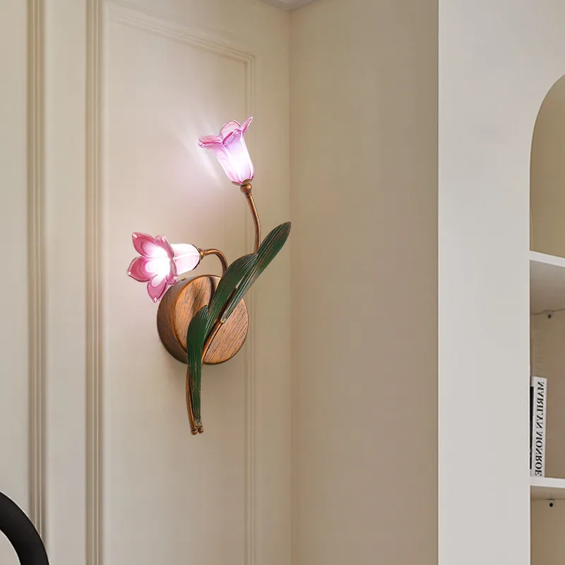 Large Handmade Glass flower wall lamp Cream G4 led sconce for Living Room Dining room Hallway Bar Loft decor wall fixture light