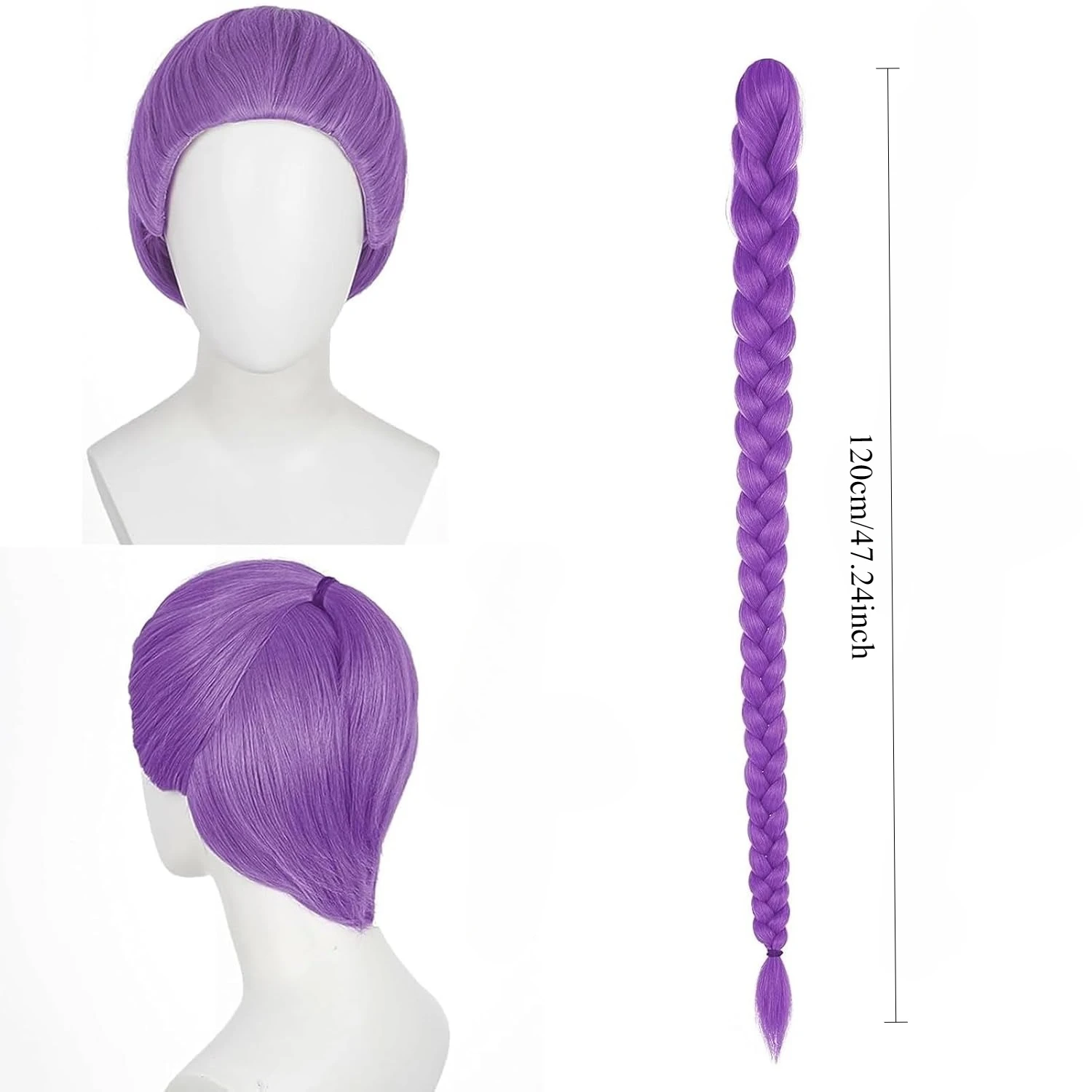 أنيمي رومي ميرا زوي زي الباروكات طويلة الأرجواني جديلة شعر مستعار للنساء الأرجواني جديلة شعر مستعار هالوين تأثيري الدعائم