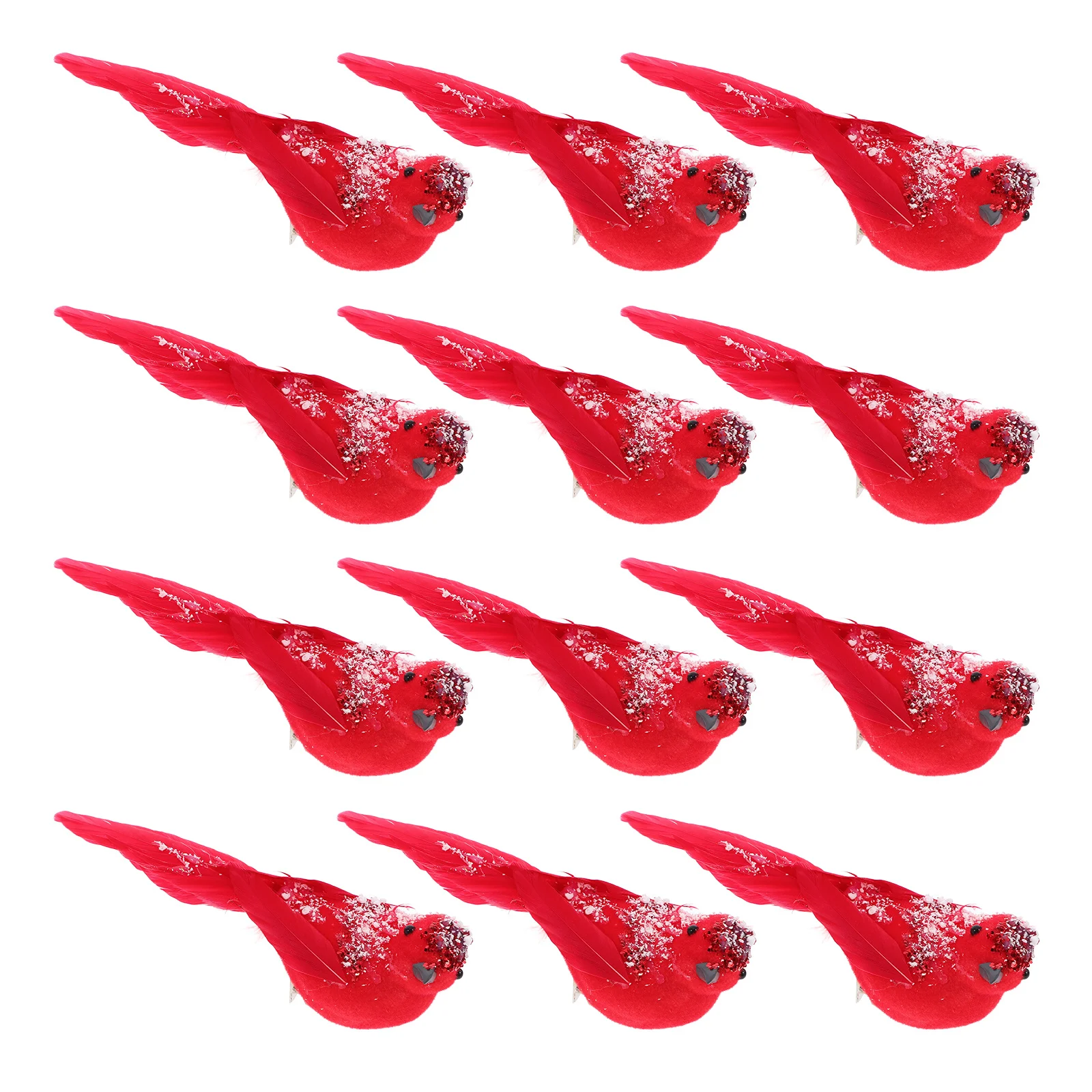 

12Pcs Red Artificial Birds Clip Realistic Plume Birds Christmas Tree Wreath Holiday Decoration Simulation Bird Ornaments