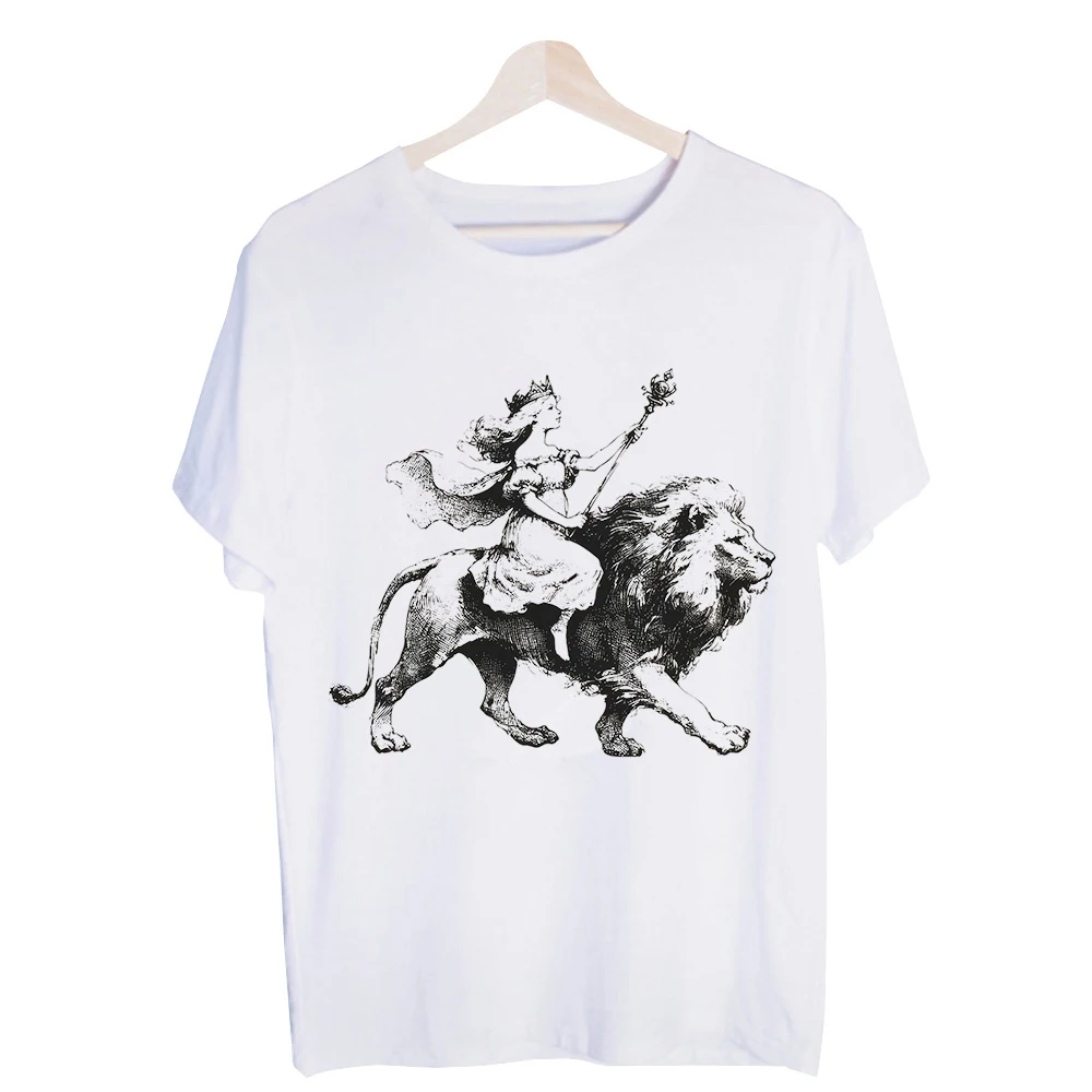 Men's Princess and Lion Fantasy Graphic Tee, Short Sleeve Crew Neck T-Shirt for Casual Daily Wear