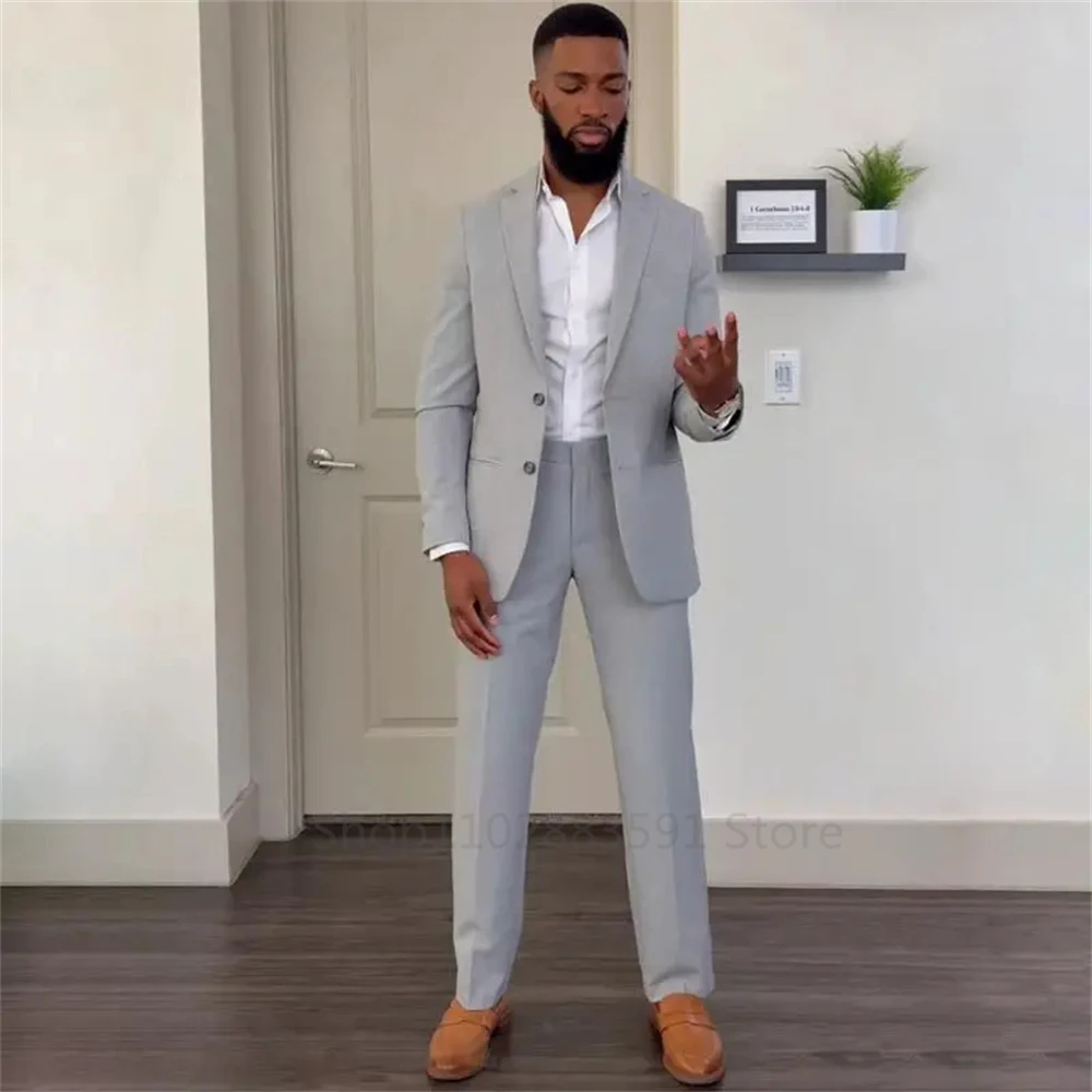 Slim Fit Mens Suit Notched Lapel Blazers Wedding Male Tuxedos Two Button Groom Wear 2 Pieces Set Tailored Prom Jacket Pants