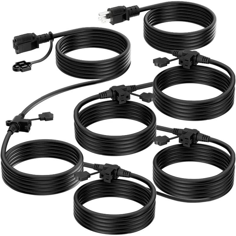 

K KASONIC - Outdoor Extension Cord 50 FT, Evenly Spaced 6 Outlets Plugs, 16/3 SJTW Weatherproof Multiple Outlets Wire,Black
