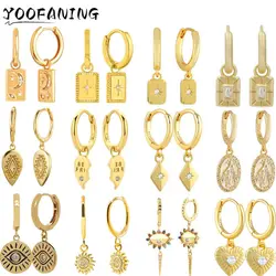 925 Sterling Silver Needle Square Round Zircon 18k Gold Plated Pendant Earrings For Women Hoop Earrings Fashion Retro Jewelry