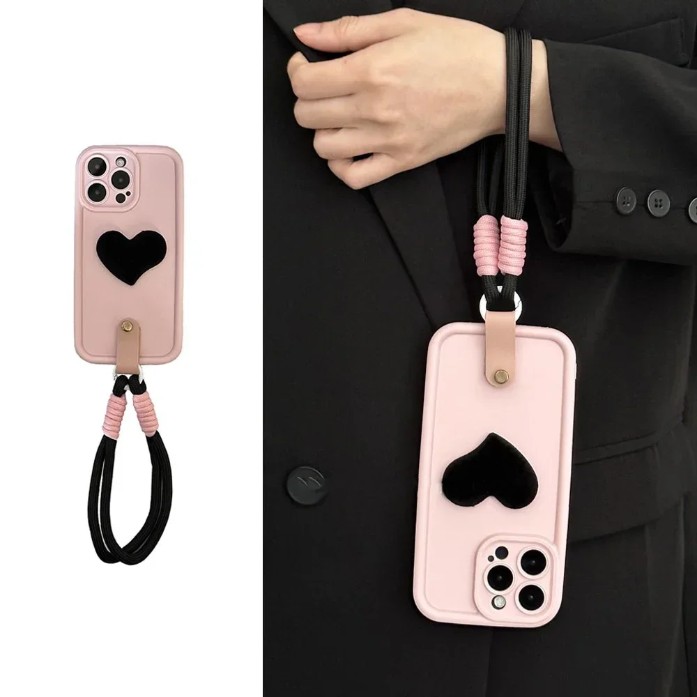 

Корейский роскошный простой розовый бархатный портативный чехол с сердечком для iPhone 11, 12, 13, 14, 15 Pro Max, противоударный чехол для девочки, подарок