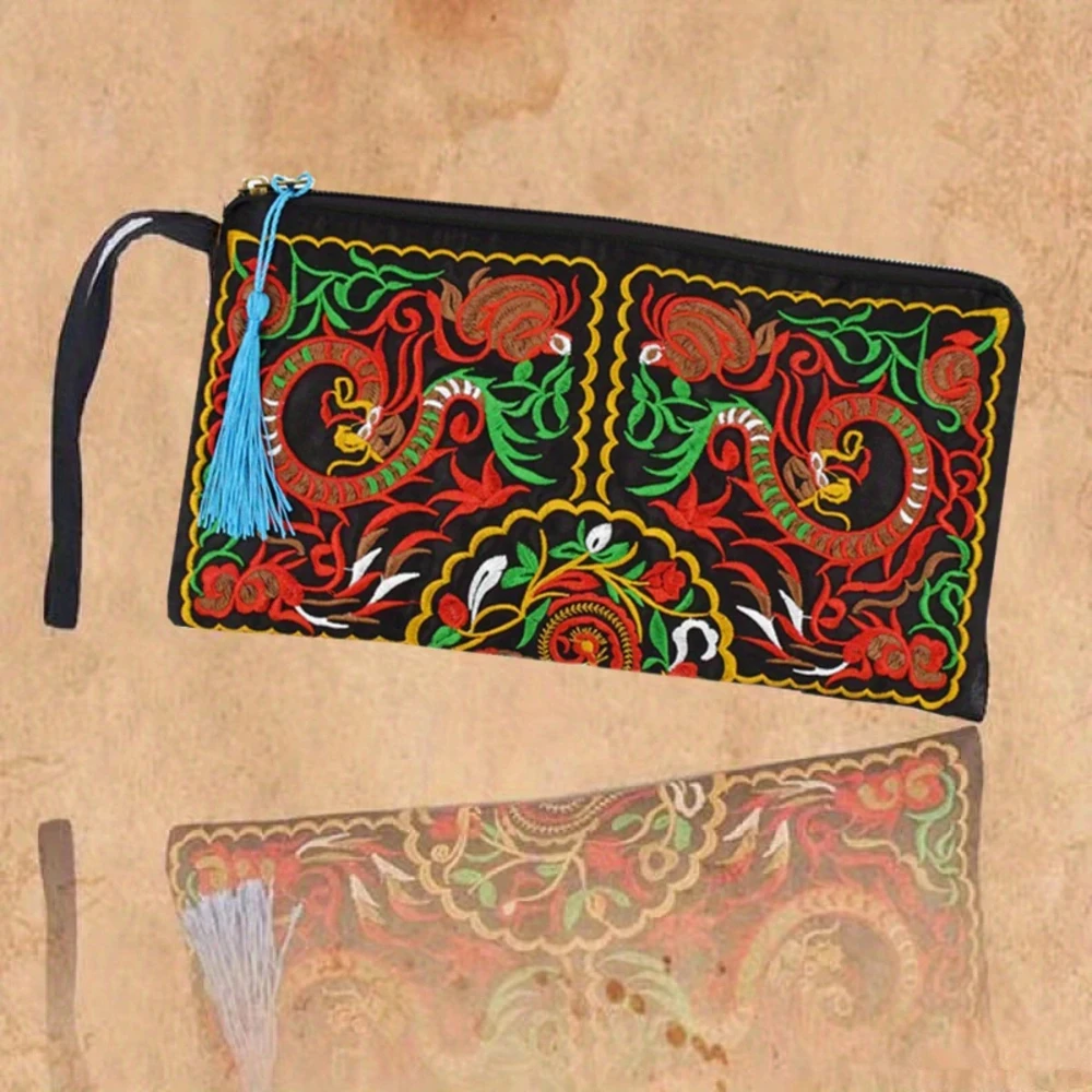 Women's Vintage Leisure Clutch Bag, Ethnic Style Wallet Storage,  Mobile Phone Bag, Evening Bag with Money Clips, Makeup Bag