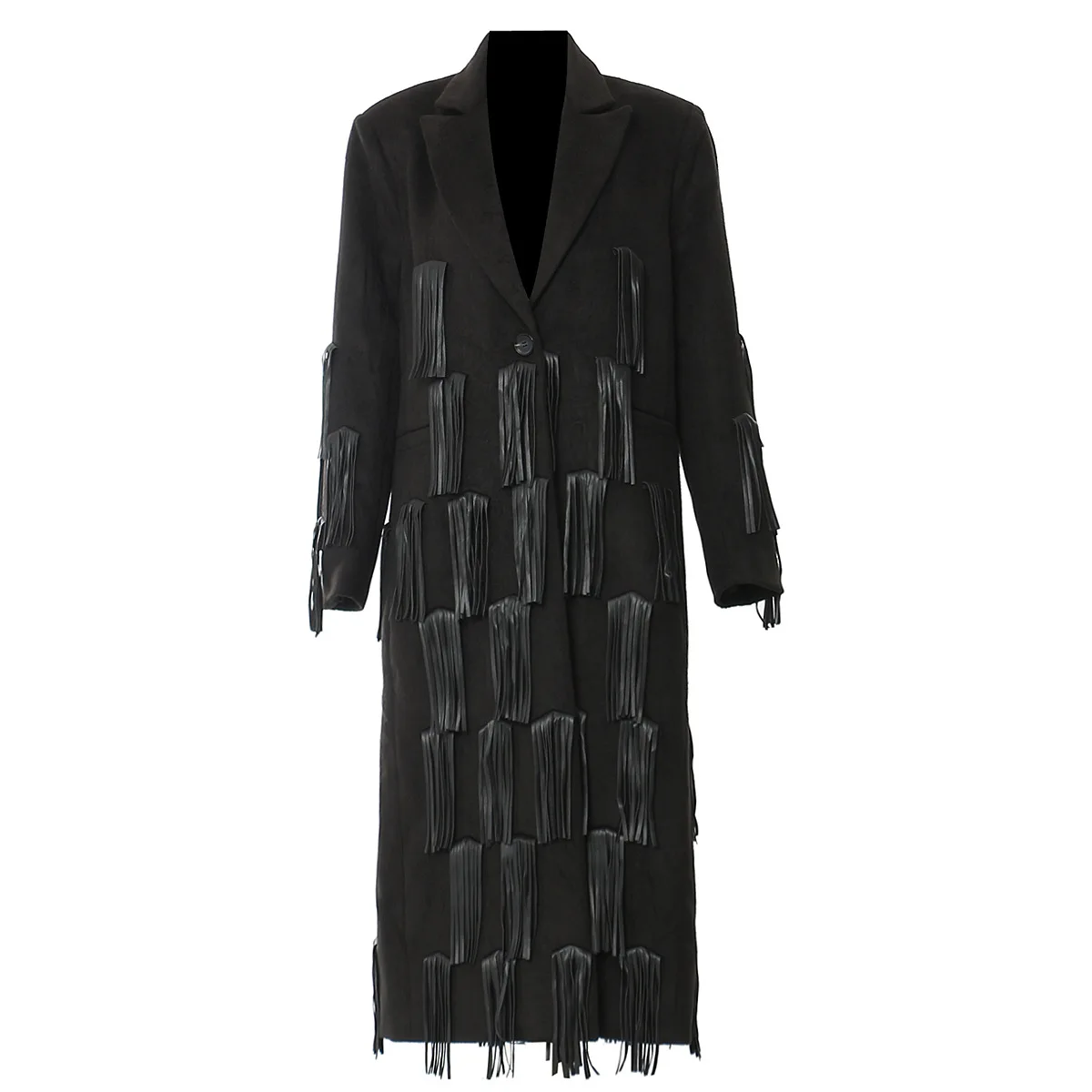 

2024 new model, personalized tassel embellished medium and long coat trench coat woolen coat