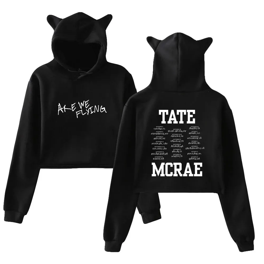 

Tate McRae Are We Flying Pullover 2024 Tour Merch Female Cat Ears Hoodie Long Sleeve Crop Top Women's Clothes