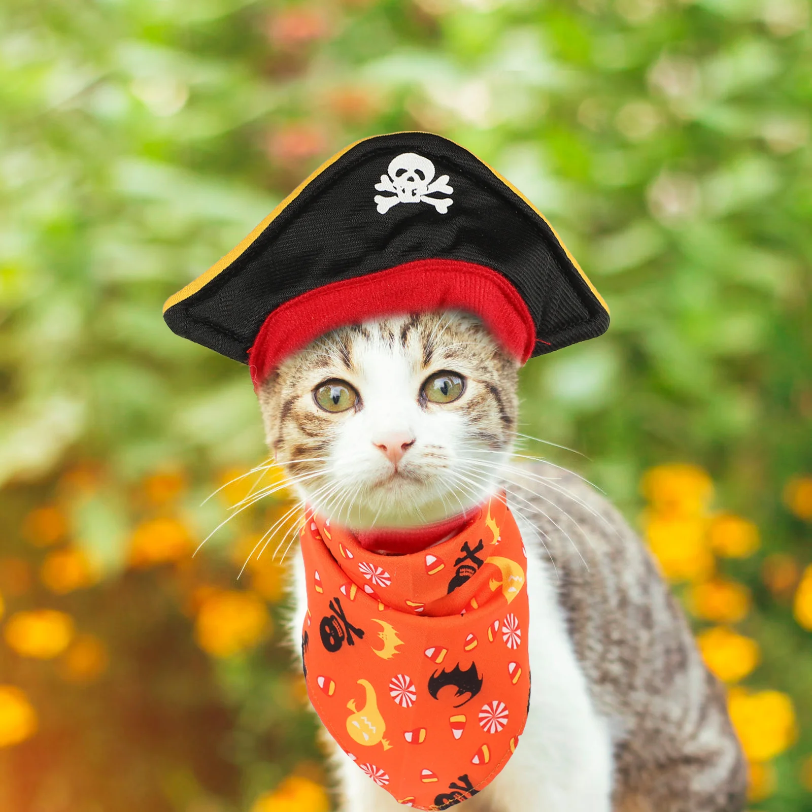 Halloween Pirate Hat Triangle Bandana Set Cat Pumpkin Saliva Dog DIY Clothing Decor Costumes Pet Kit Plush Cosplay