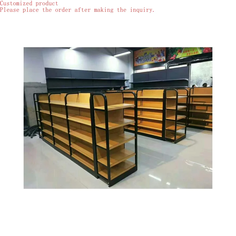 

Custom.New Arrival Double-Sided Wooden Supermarket Displays Store Shelves Convenience Store and Supermarket Display Rack