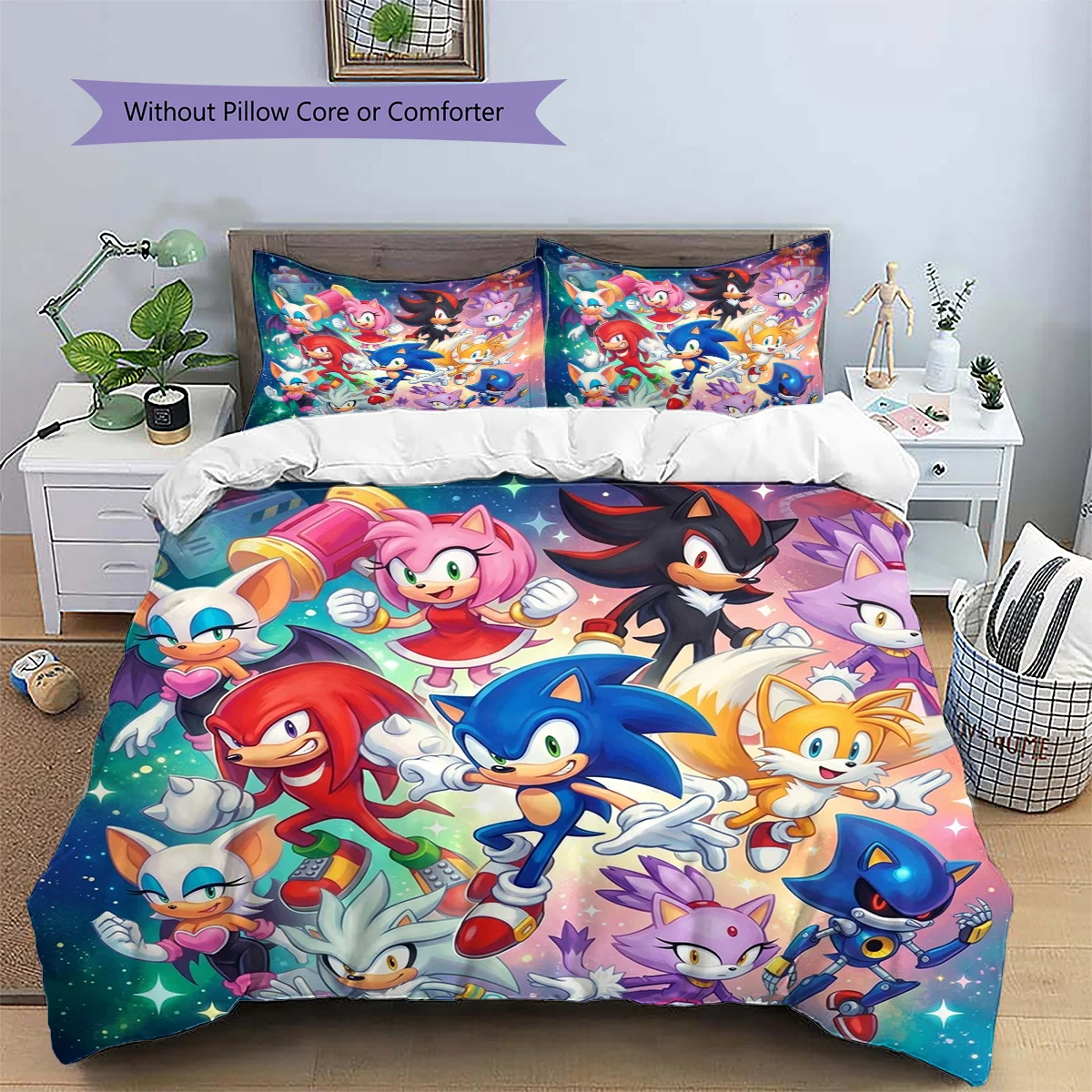 Hedgehog Sonic Patterned Pillowcase & Duvet Cover Set Anime Fantasy Bedding Bedroom Decoration Perfect Lover Gift.-TING - view 3