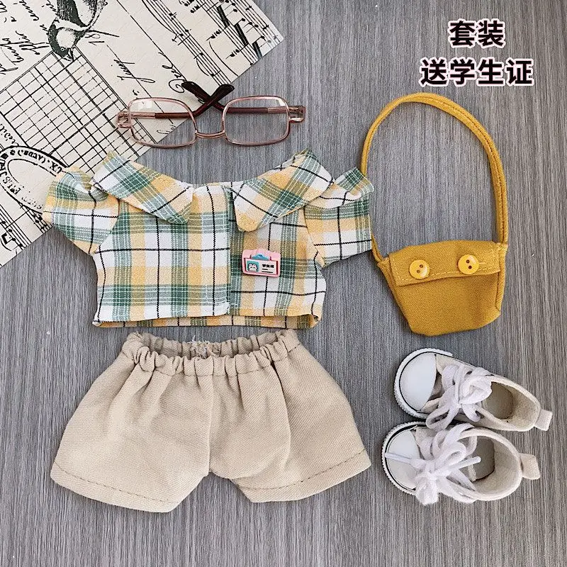 

In Stock! 20cm Doll Clothes Campus Style Student Shirt Men's Yellow And Green Cotton Doll Toy Clothes Satchel Doll's Accessories