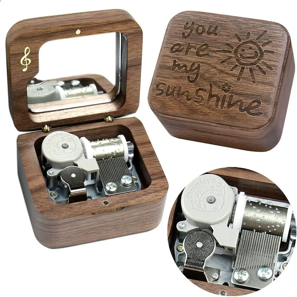 

SOFTALK You are my sunshine Solid wood walnut can pause music box Birthday, Christmas, Valentine's Day gifts