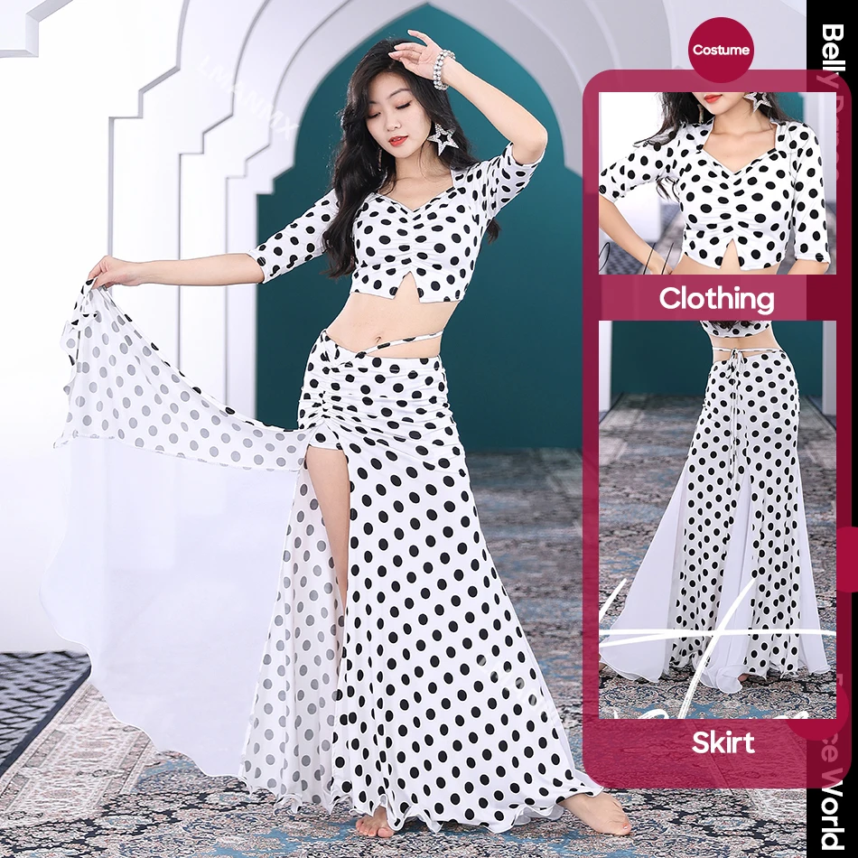 

For Adult Women Belly Dance New Training Clothes Sexy Polka Dot Long Skirt Suit Oriental Dance Performance Dress Group Dress