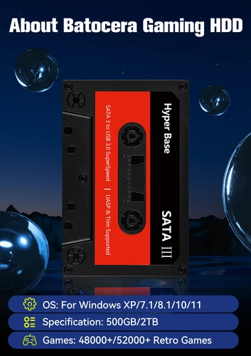 Imagen 2 del producto Batocera.Linux 35 disco duro portátil para juegos, HDD de 2TB con más de 52000 juegos para PS3/PS2/Wii/WiiU/N64/MAME/SS para PC/portátil/Mac