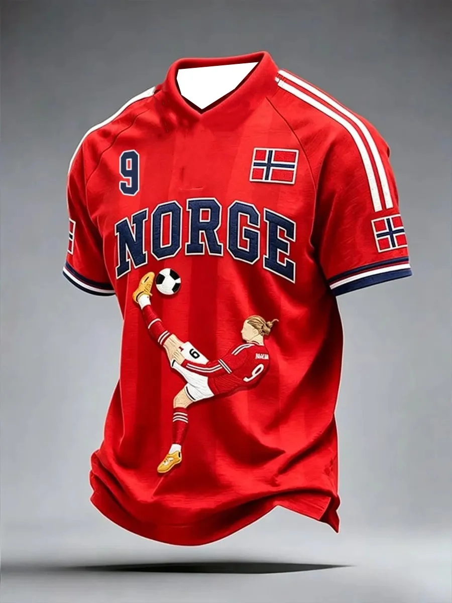 2026 Neues Kinder-T-Shirt, Norwegisches Fußballtrikot mit 3D-Druck, Schnelltrocknender Stoff, Geeignet für Alltag und Training – Detail 2