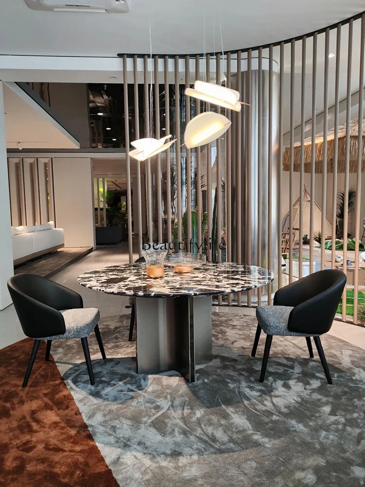 

yj15 Black Natural Marble Round Dining Table High-End Italian Style Light Luxury Home Dining Table