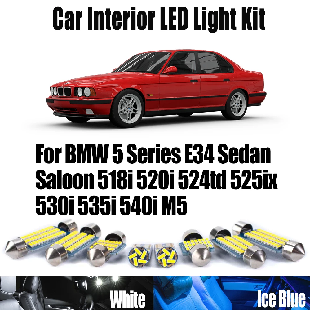 

18X For BMW 5 Series E34 Sedan Saloon 518i 520i 524td 525ix 530i 535i 540i M5V Car LED Interior Map Dome Vanity Mirror Light Kit